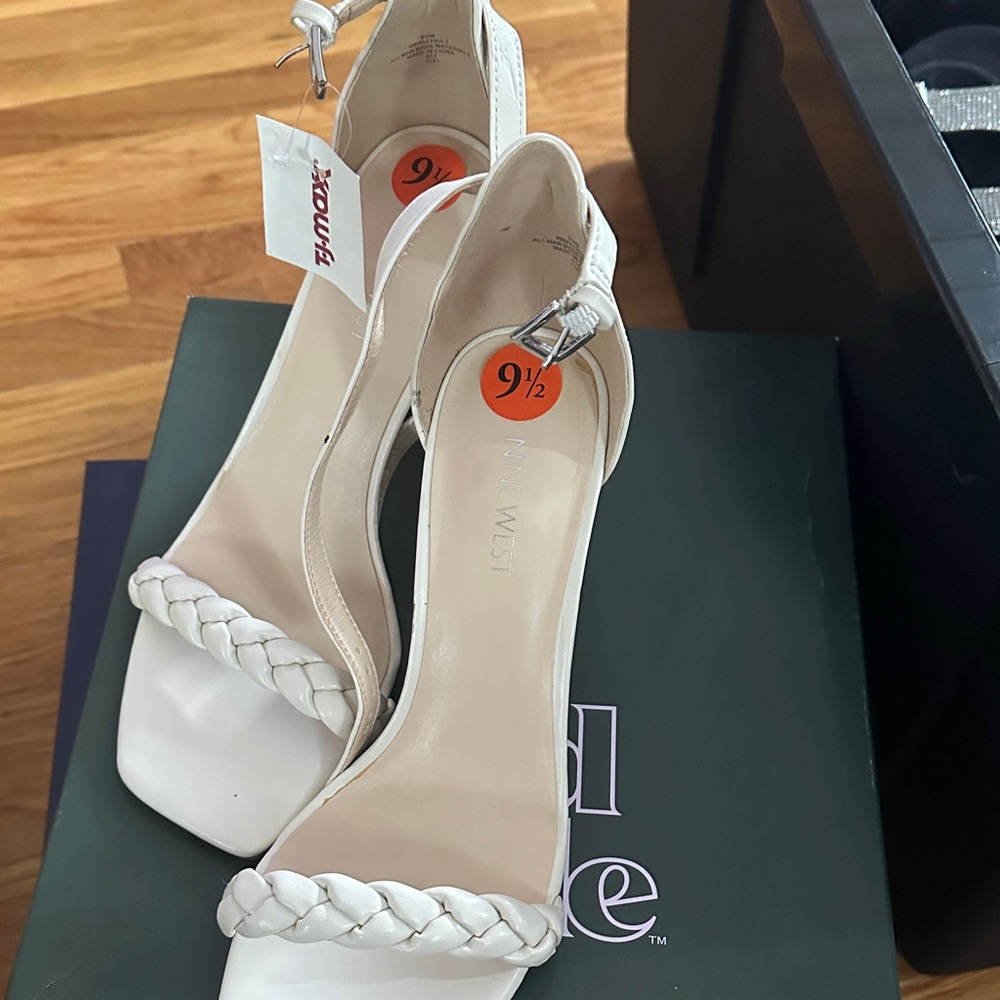 Nine West White Braided Strap Heels